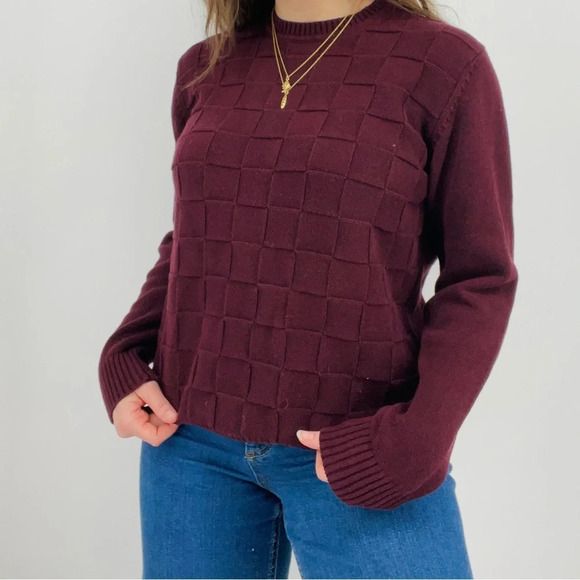 vintage moody burgundy basket weave textured crewneck sweater 100% cotton size s - Picture 8 of 8